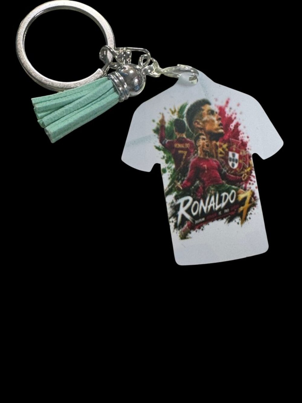 Ronaldo 7 Jersey Shape Metal Keychain, White, Novelty Graphics, Lobster Clasp, W